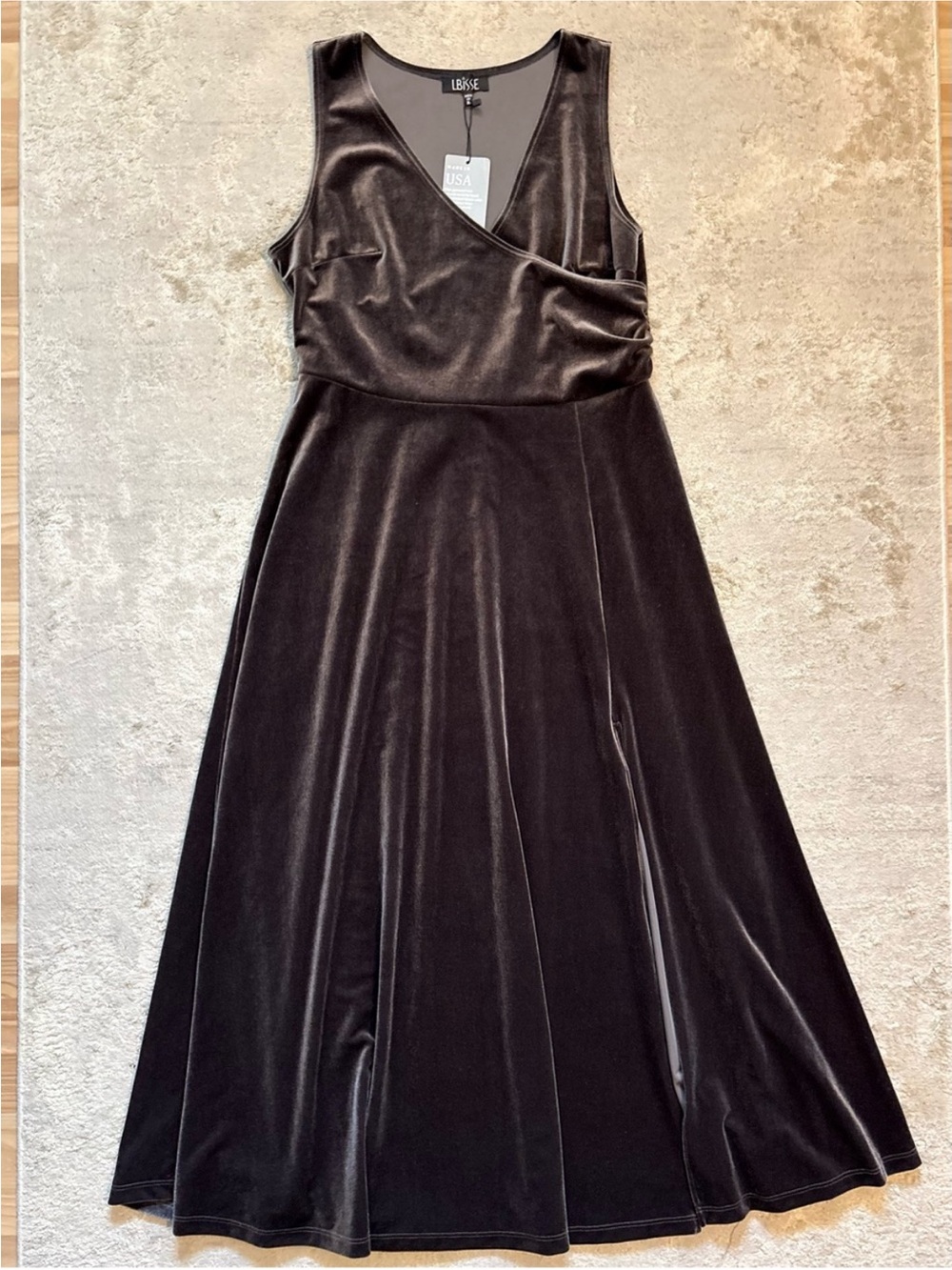 Lbisse Charcoal Grey Velvet Wrap Style Full Length A-line Maxi Dress Size Xlarge - Picture 5 of 12